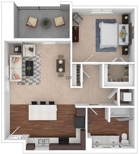 Floor plan for 1 bed, 1 bath, 829 sqft